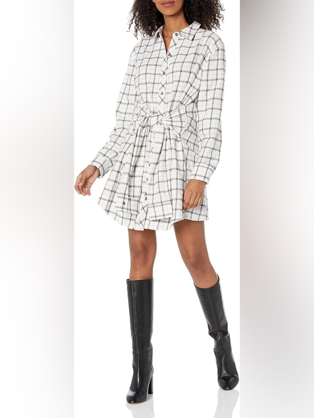 Steve Madden Plaid Button Down Long Sleeve Shirt Mini Dress